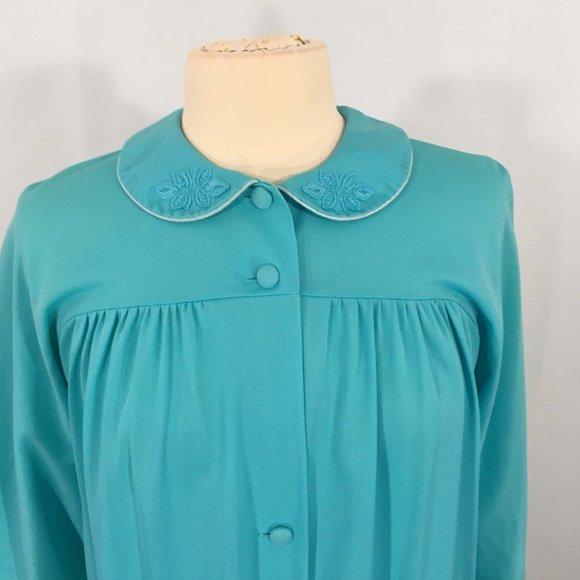 Lorraine Vintage Blue Button Front Robe, House Coat, MuuMuu, size M - Picture 2 of 10
